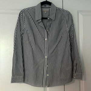 Banana Republic button down shirt. Size 10 petite.  Grey and white stripes